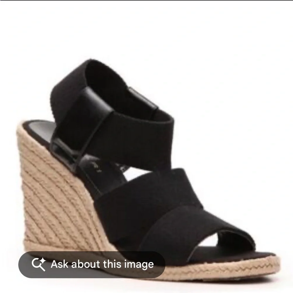 Black Elastic Strap Espadrille Wedge Sandals